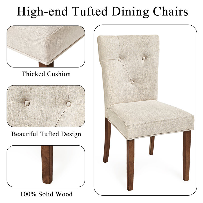 Rectangle Pedestal Dining Set with Linen Tufted Dining Chairs Set, 5, Black