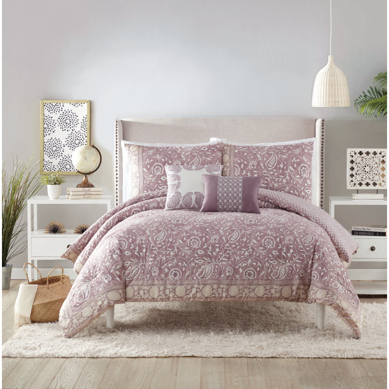 Socorro 5 Piece Reversible Comforter Set, King Comforter + 2 Shams + 2 Throw Pillows