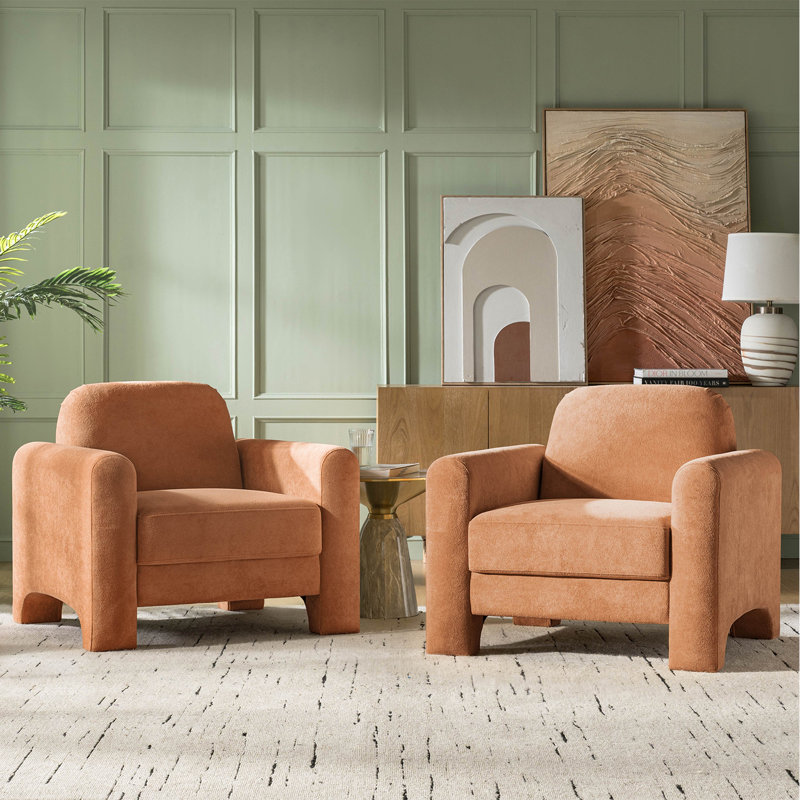 Werts 36" Modern Curved Chenille Armchair, Olive
