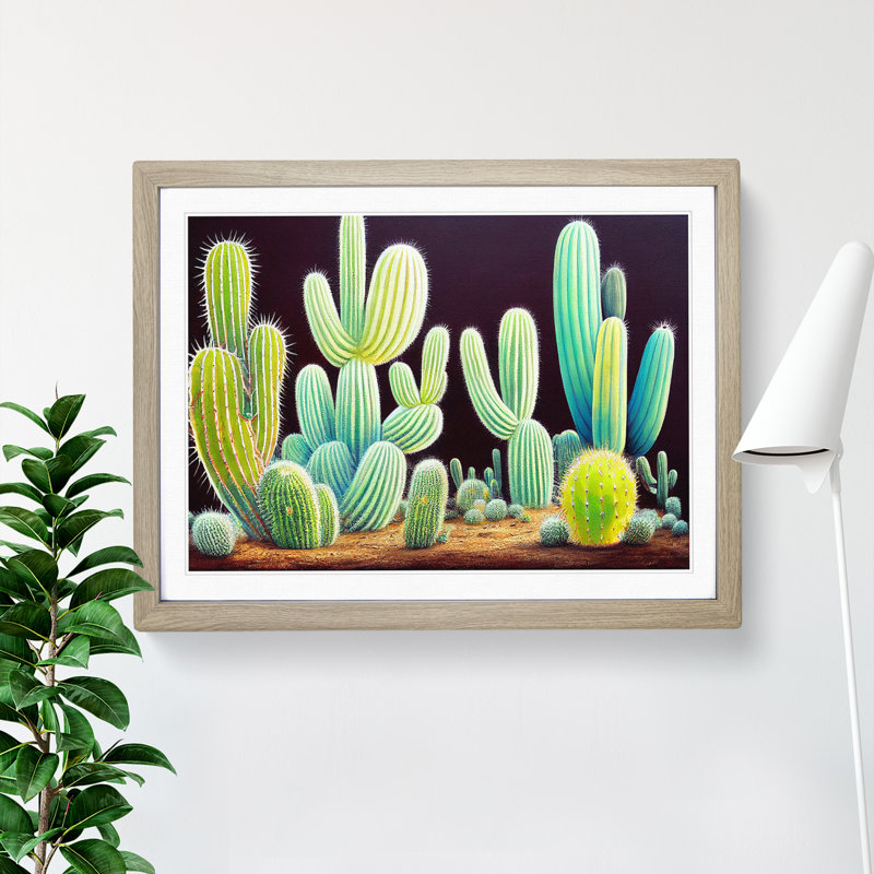 Legendary Cactus - Single Picture Frame Print, 46cm H x 64cm W x 2cm D, Oak Framed