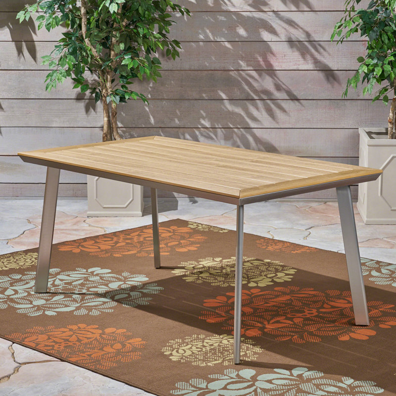 Table d'appoint en faux bois - Base en aluminium rouille, table de patio et de jardin moderne, 6 places, structure l 35,71 po x H 64,26 po, pour l'extérieur pour patio, peut accueillir 6 chaises,