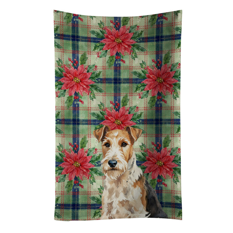 Wire Fox Terrier Christmas PoinsettIas Kitchen Towel, Wire Fox Terrier