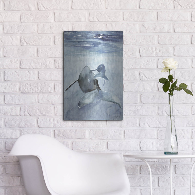 "Dolphin And Calf" par Stellar sur métal, H 24 po x l 16 po