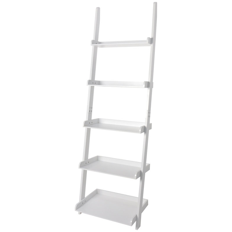 Loucks 70" H x 21.63" W 5-Tier Ladder Bookcase with 3 Legs, Leaning Storage Bookshelf, White, White
