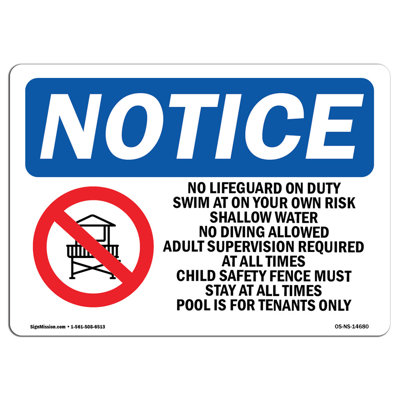 OSHA Notice - No Lifeguard On Duty Swim At Sign With Symbol