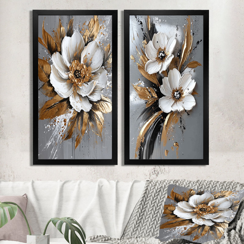 Delicate Marigolds Golden Charm I - décoration murale sur toile, souci floral traditionnel, 2 pièces, H 32 po x l 32 po