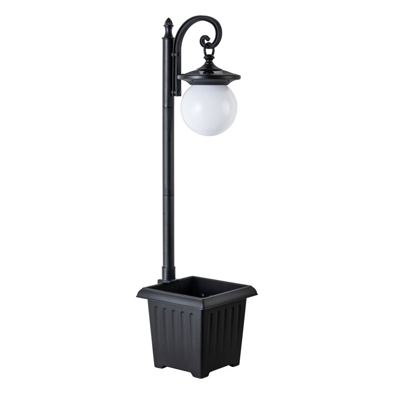 Lampadaire solaire pour l'extérieur avec pot de fleurs, Blanc acajou