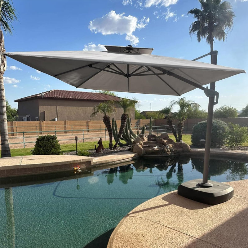 Karnesha Eco-Friendly Advanced Fabric 10" x 10" Square Cantilever Umbrella  with Base, Light Grey