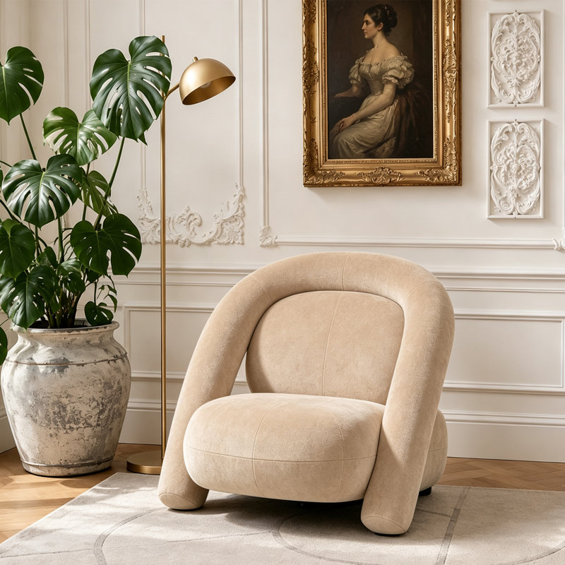Méridienne moderne rembourrée en velours, Beige
