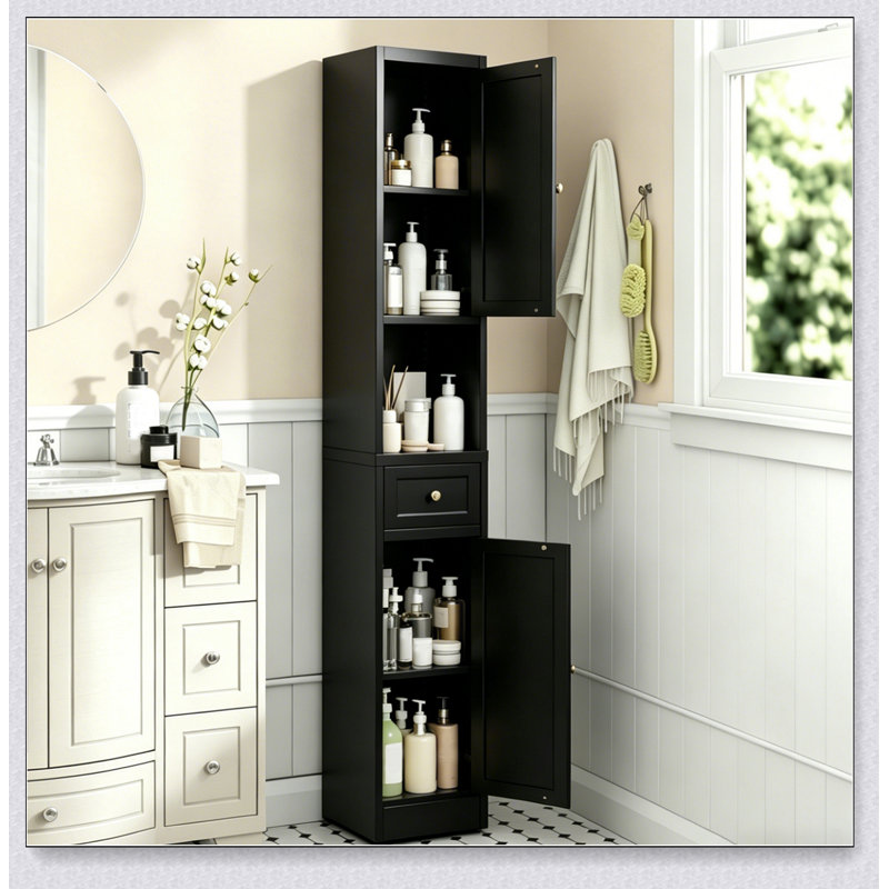 Armoire de rangement pour salle de bain de 71 pouces de hauteur, 5 niveaux étroits en métal avec 2 portes et tablettes réglables, autoportante pour économiser de l'espace