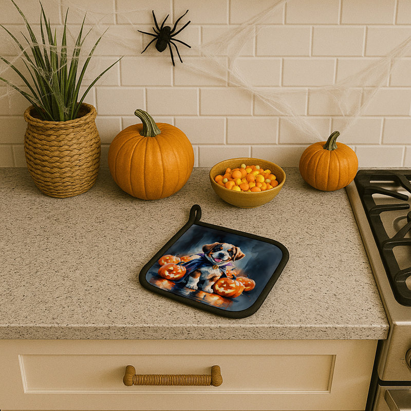 Saint Bernard Puppy Halloween Pair of Pot Holders