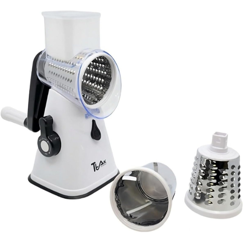 TtAk HOUSEWARE Ultimate Rotary Cheese Grater Set with 3 Precision, Interchangeable Stainless Steel Blades for Cheese, Vegetables, Nuts, and More