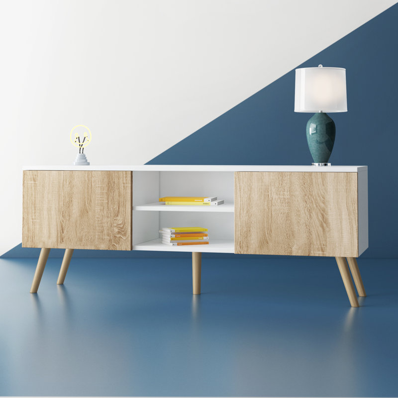Ivaan TV Stand for TVs up to 60", White Matt/Sonoma