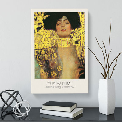 Judith And The Head Of Holofernes With Border by Gustav Klimt - Wrapped Canvas