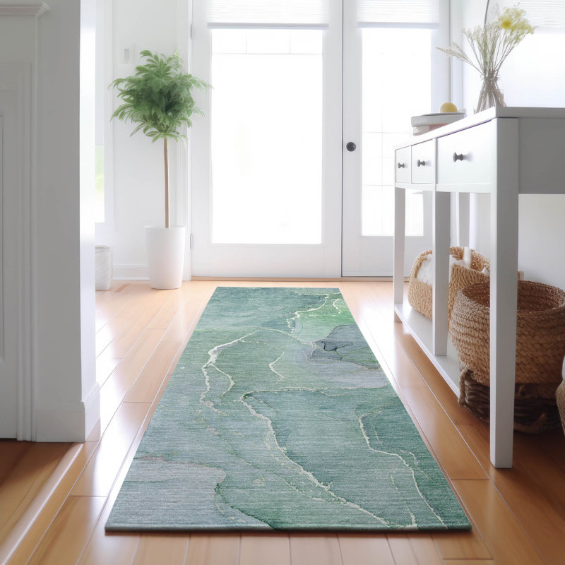 Cerrito Premium Machine Washable Cerrito AMF511 Teal Rug, Runner 2'3" x 7'6"