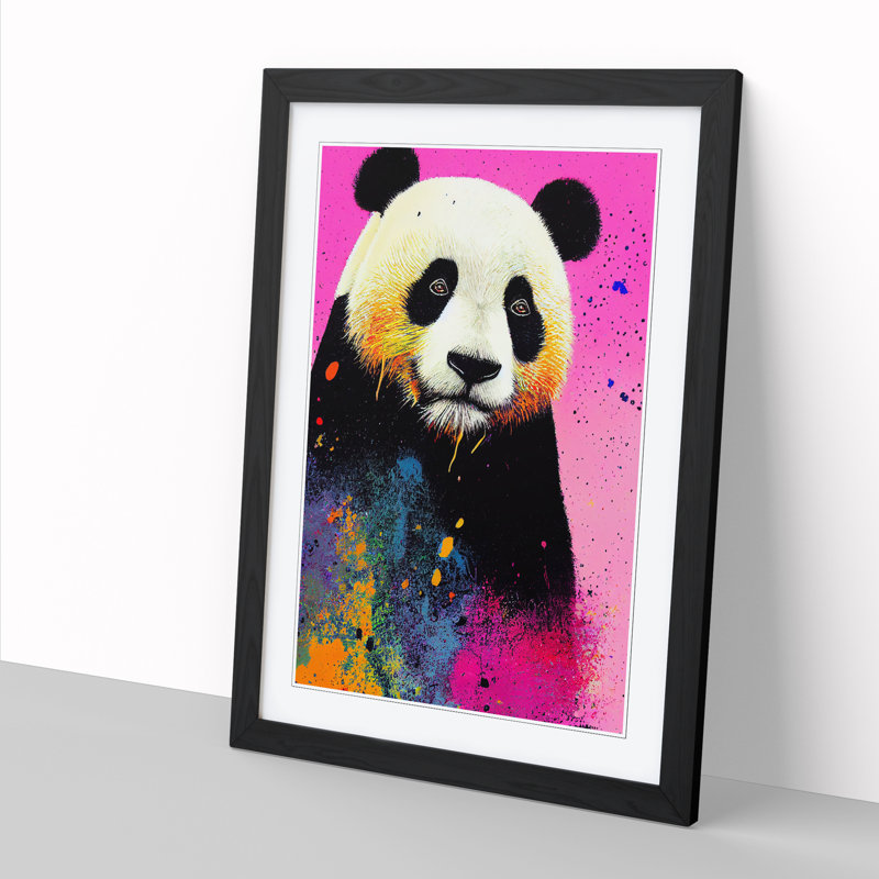 Panda Splatter Vol.1 - Single Picture Frame Painting, 34cm H x 25cm W x 2cm D, Oak