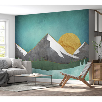 Murale abstraite pelez et collez - Paysage de montagne géométrique