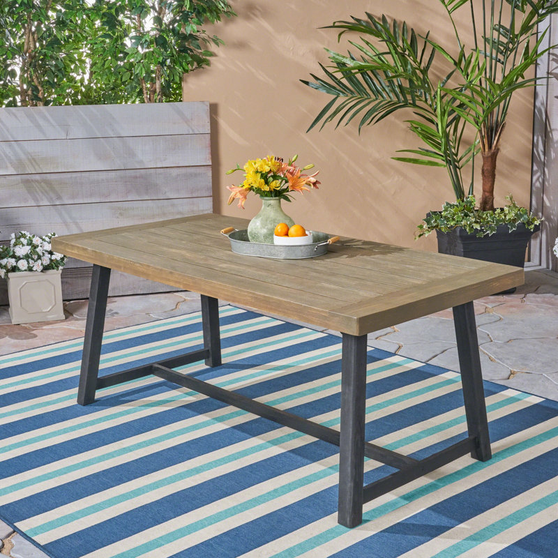 Table de salle à manger d'extérieur en bois d'acacia, finition gris sablé et noir