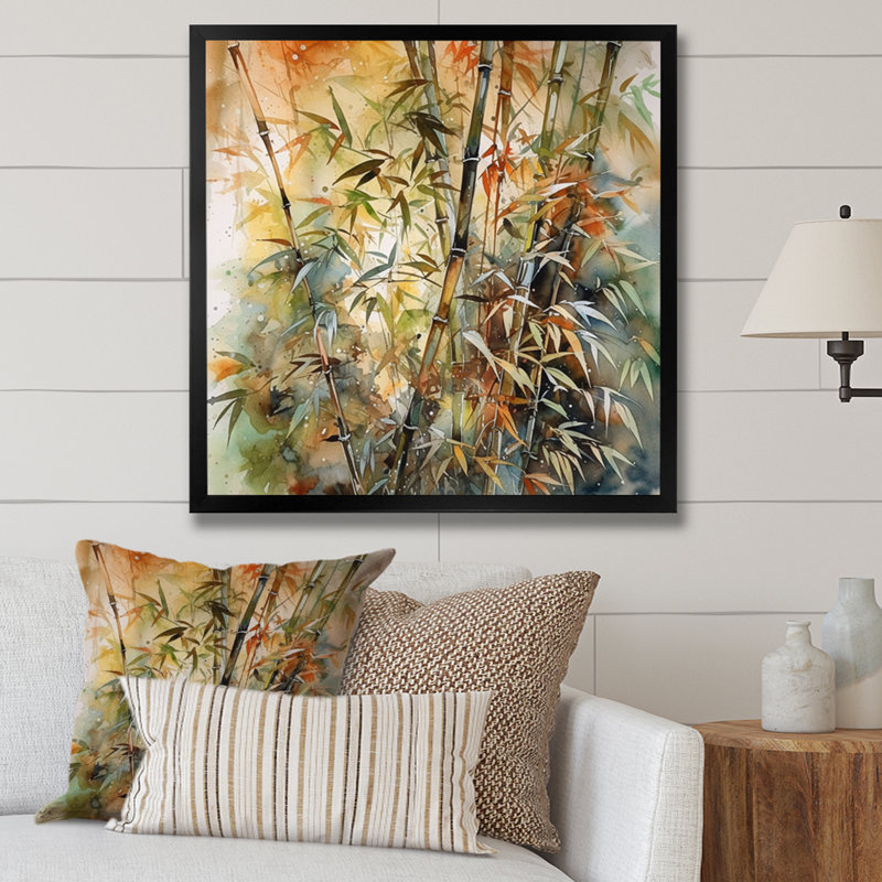 «Ritva Green Floral Bamboo Bliss I», reproduction sur toile, H 24 po x l 24 po x P 1 po, Cadre photo noir