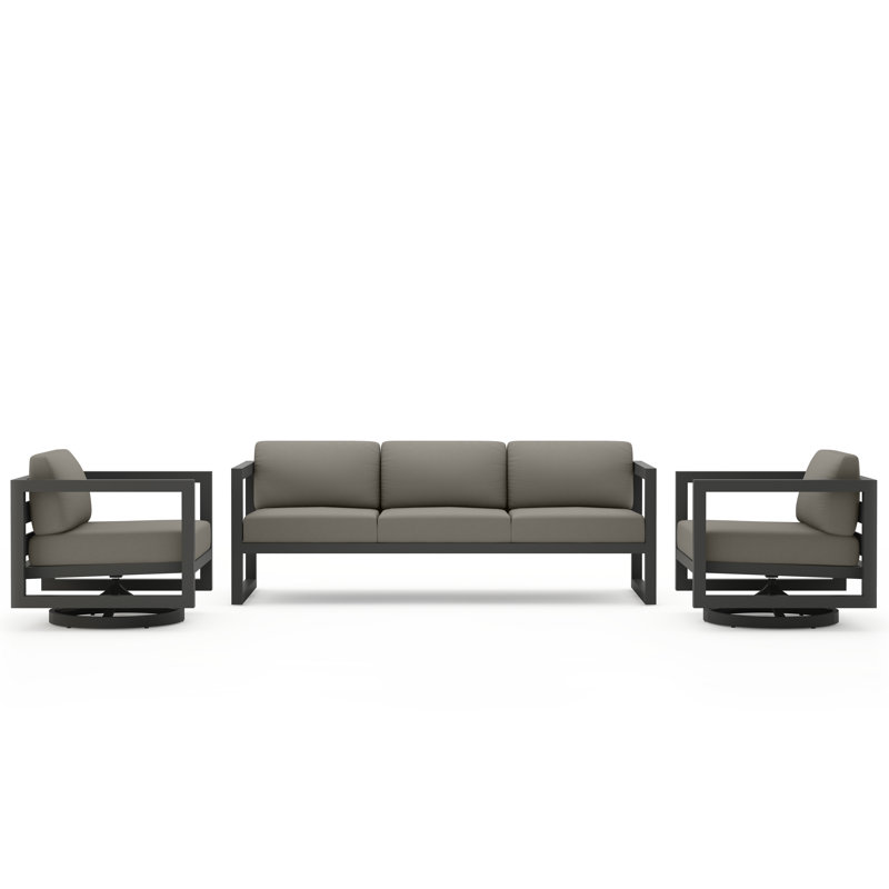 Avion 3 Piece Sofa Set With Swivel, Canvas Charcoal Sunbrella® Canvas, Slate