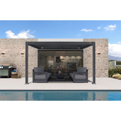 PURPLE LEAF 10x12 Wall Mounted Hardtop Louvered Pergola, Adjustable Rainproof Outdoor Patio Pergola with Directional Drainage, Aluminum Lean to Pergola Attached to House for Decks, Gray