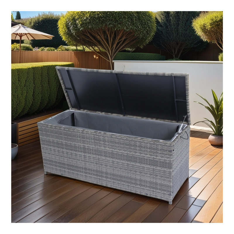 Outdoor Storage Box, 113 Gallon Wicker Patio Deck Boxes With Lid, Outdoor Cushion Storage For Kids Toys, Pillows, Towel Grey Wicker