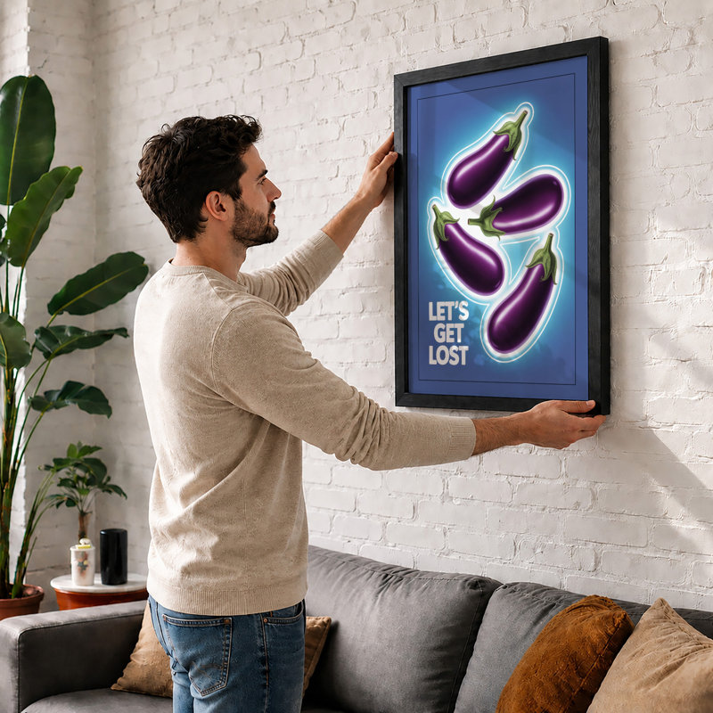 Neon Eggplant Pop Art - Framed Print, A2 - 59.4 x 42.0 cm, White