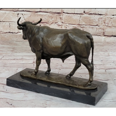 Sculpture bronze vache bœuf sur une base de marbre par Milo