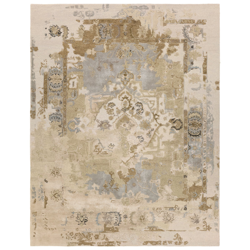 Sandia CIT22 Handmade Medallion Tan and Gray Runner Rug, Rectangle 6' x 9'