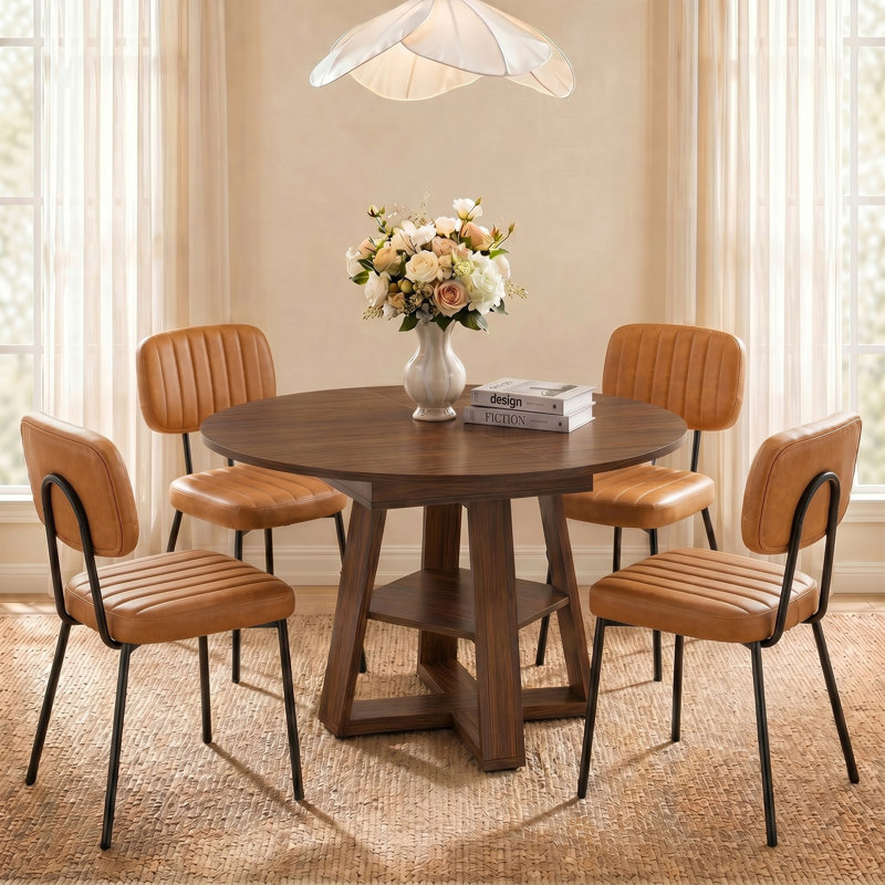 Ensemble de table de salle à manger Rohun, 5 pièces: table, 4 chaises, Brun, Brun