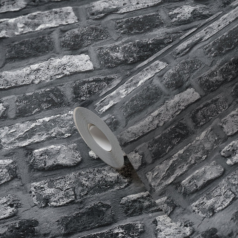 Bricks and More Collection Brickshire Residents Wallpaper Roll, Black 