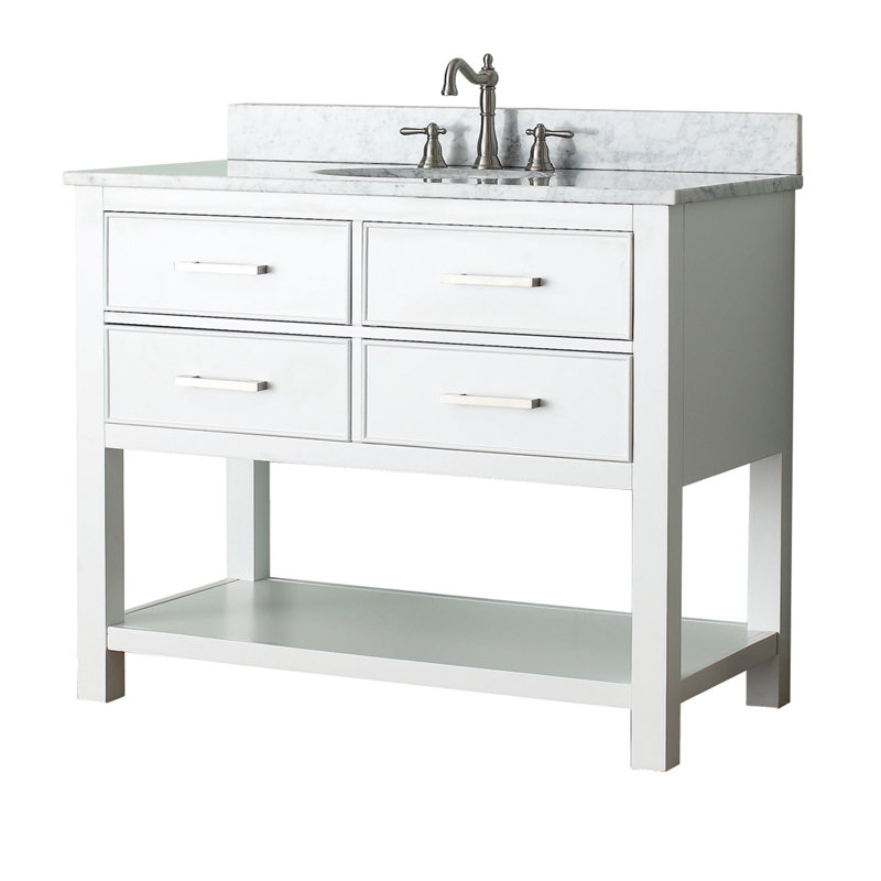 Brooks 43'' W Single Vanity, White, Carrera White Marble