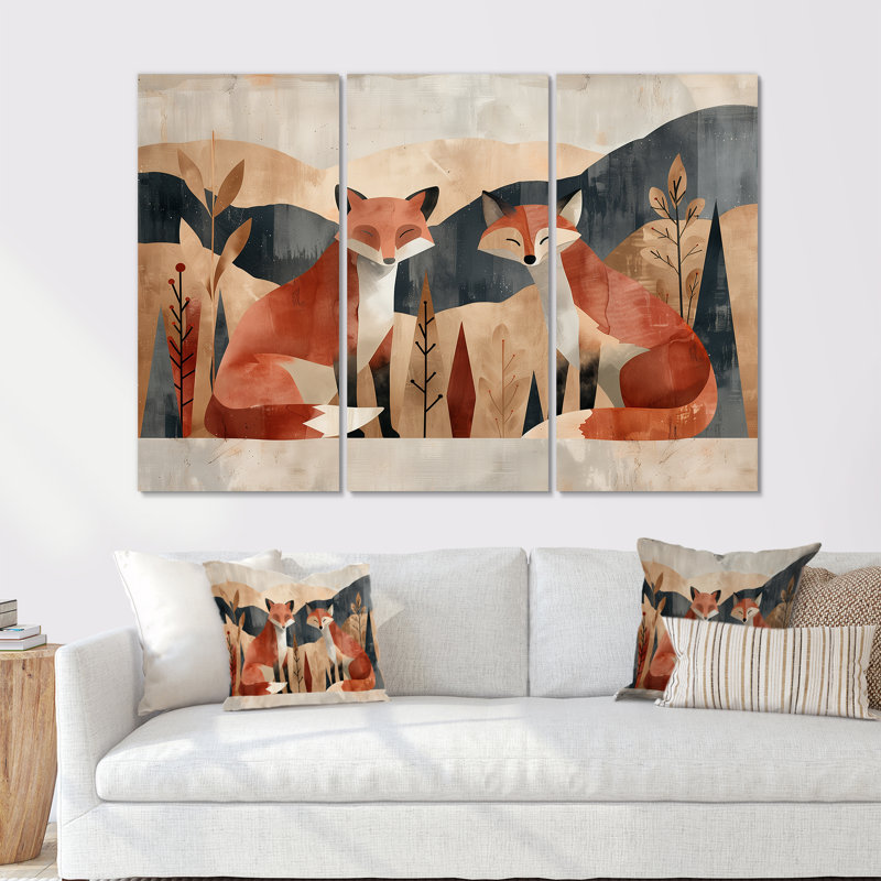 «Minimalist Fox Mountain Landscape II», ensemble d'art mural animal, Métal métal, H 28 po x l 36 po x P 1 po