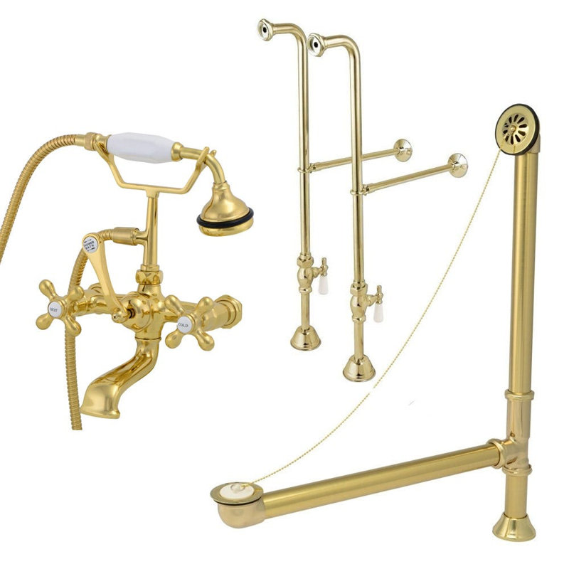 Charlotte 60.5'' x 30'' Soaking Cast Iron Bathtub with Faucet, Polished Brass, Polished Brass