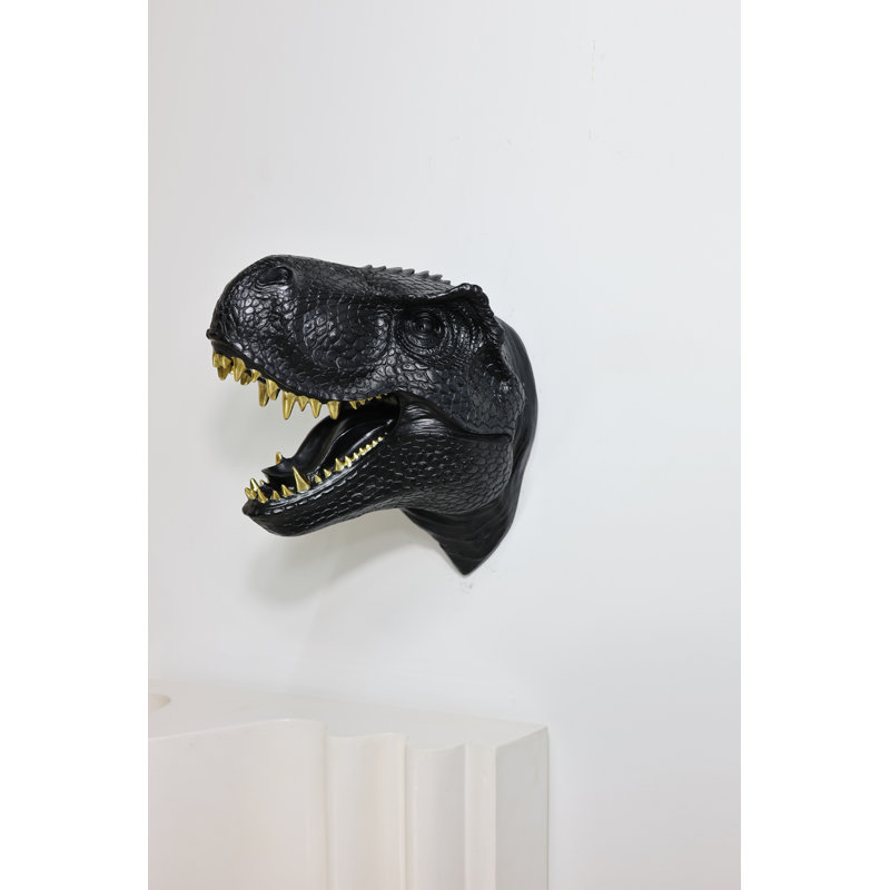 Dinosaur Head Sculpture Wall Mounted Ornament, Black;Gold