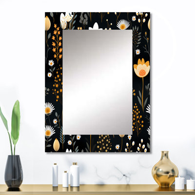 Charme de jardin rustique noir et jaune - miroir mural floral, miroir décoratif floral, impression d'art en métal