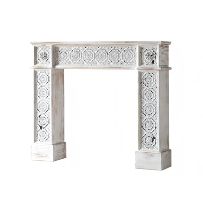 51.18"Antique-Style Solid Wood Fir Whitewashed Fireplace Mantel