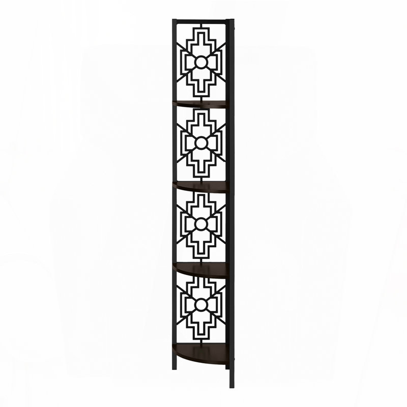 Bookshelf, Bookcase, Etagere, Corner, 4 Tier, 62"h, Office, Bedroom, Brown Laminate, Black Metal, Transitional, Espresso