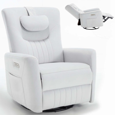 Leatheraire Swivel And Rocker Power Recliner Chair With Lumbar And Neck Support Pillow, Heavy Duty Motion Mechanism With USB And Type-C Ports