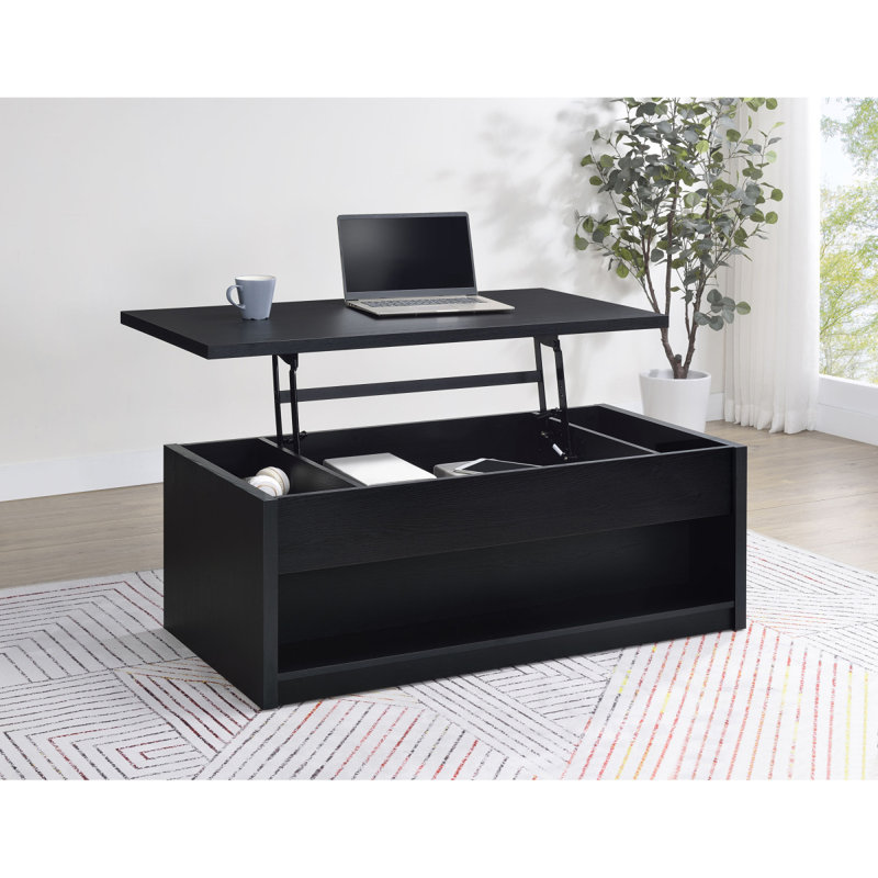 Table basse Canyon à plateau relevable noir avec deux tiroirs