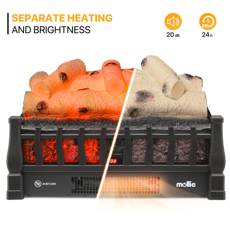 20-Inch Black Electric Fireplace Log Heater with Realistic Flame