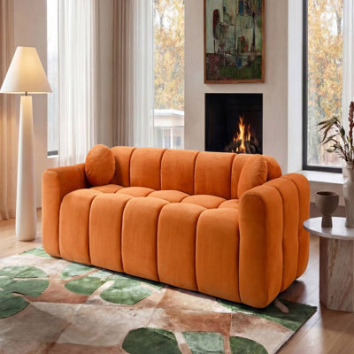 3-Seater Sofa with 2 Pillows (Orange)