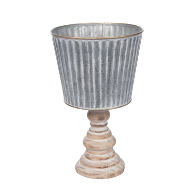  Metal Container On Wood Pedestal KD Home Decorations Spring