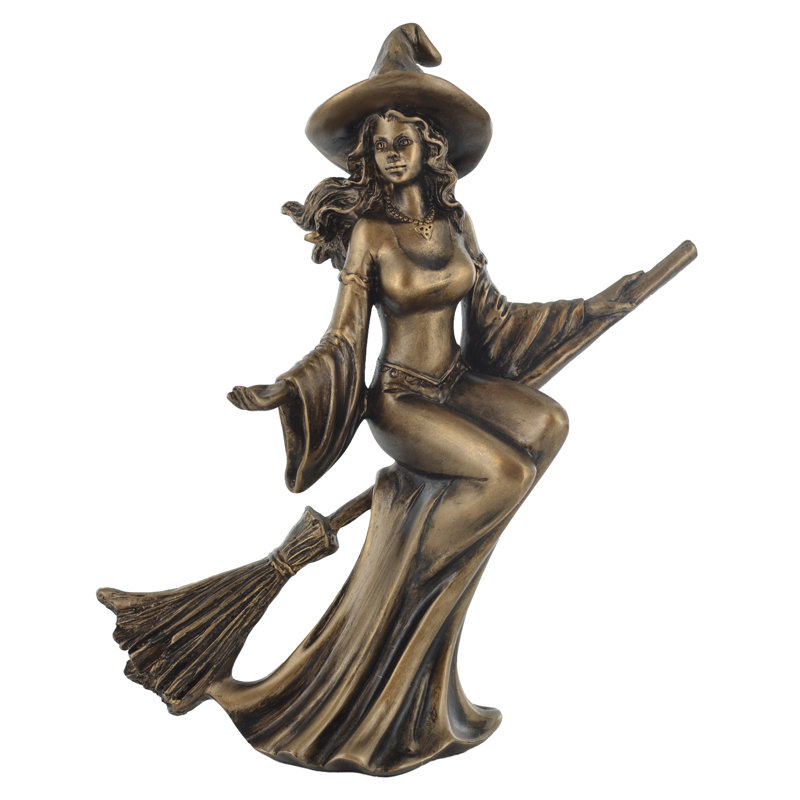 Witch Riding Broomstick Bronze Sculpture Gabrielle Figurine