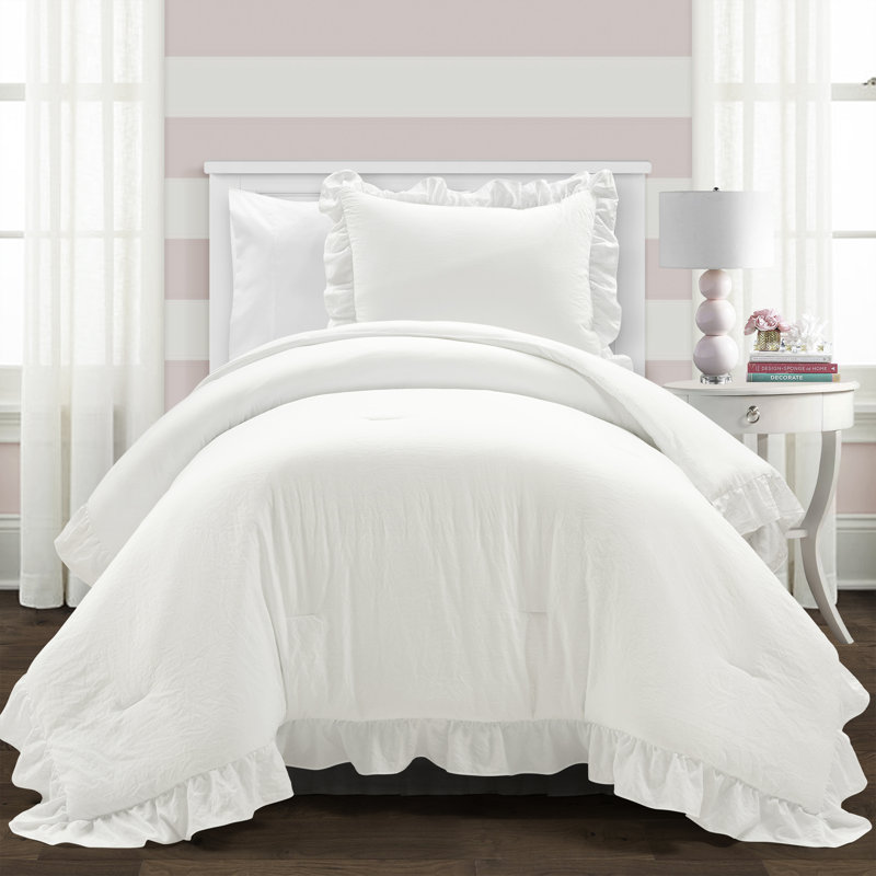 Reyna Microfiber 3 Piece Comforter Set, Twin XL Comforter + 1 Standard Sham, Pure White