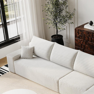 Canapé modulaire en velours côtelé de 135 po avec méridienne, canapé en L désossé en forme de nuage pour le salon, canapé d'angle modulaire, canapé à assise profonde moelleuse et sans assemblage