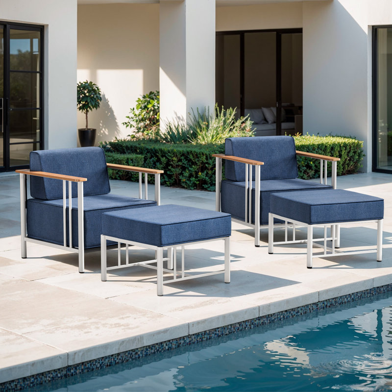 Chaises longues d'extérieur Coan, Coussin bleu / cadre blanc