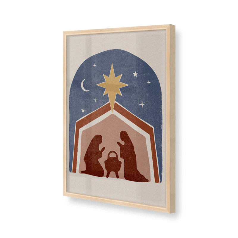 Étoile de Bethléem, crèche de Noël I, reproduction dans un cadre, Érable brut encadré, H 15 po x l 12 po