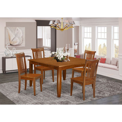 5 Piece Dinette Set for 4 Includes a Square Dining Table with Butterfly Leaf and 4 Dining Room Chairs, Saddle Brown