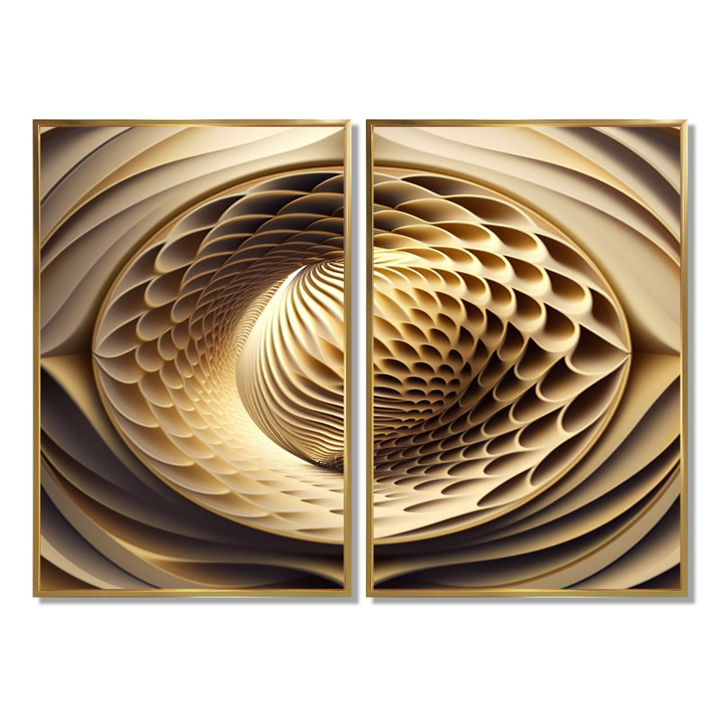 Impression sur toile Op-Art Retro Gold, 36" H x 48" W, Impression encadrée flottante, Gold